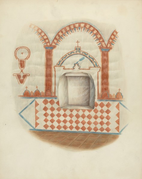 Wall Painting and Niche: Restoration Drawing, c. 1939. Creator: George E. Rhone.