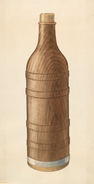 Wooden Wine Bottle, c. 1938. Creator: Wilbur M Rice.