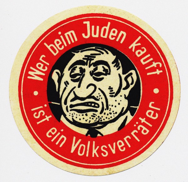 Anti-Semitic sticker "He who buys from the Jews is a traitor to the people"., 1930s. Creator: Historic Object.