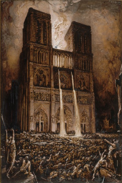 Attack on Notre-Dame. The Hunchback of Notre-Dame by Victor Hugo, ca 1877. Creator: Chifflart, François (1825-1901).