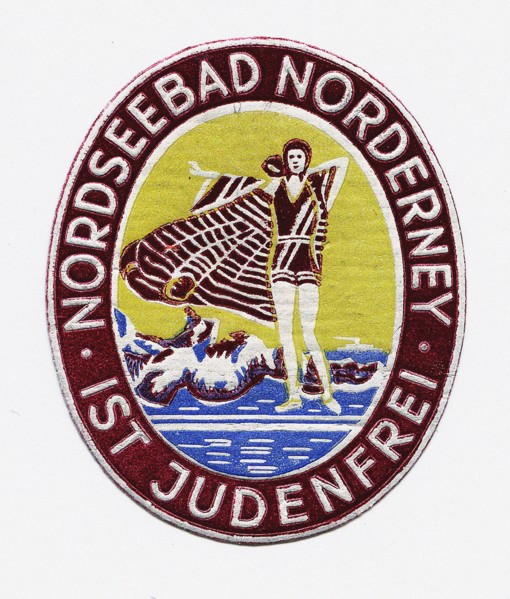 Anti-Semitic sticker "North Sea seaside resort Norderney is free of Jews"., 1930s. Creator: Historic Object.