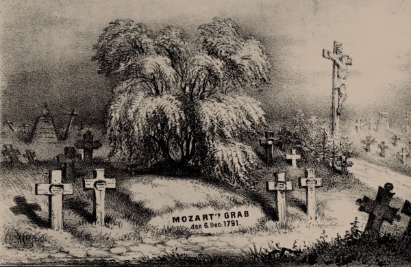 Mozart's grave question. According to original letters from Mozart's widow herself, 1856. Creator: Lucam, Johann Ritter von (1783-1857).