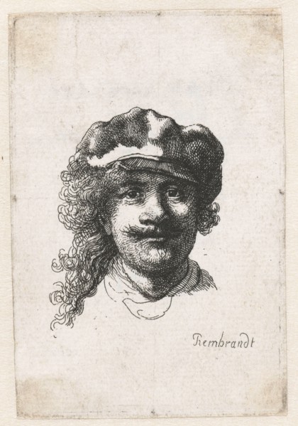 Self-Portrait Wearing a Soft Cap: Full Face, Head Only, c. 1635. Creator: Rembrandt van Rhijn (1606-1669).