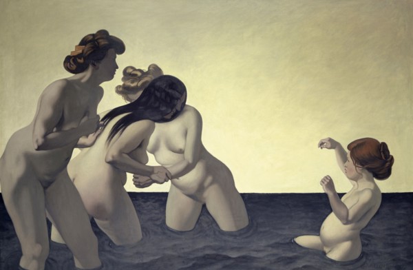 Three Women and One Little Girl Playing in the Water, 1907. Creator: Vallotton, Felix Edouard (1865-1925).