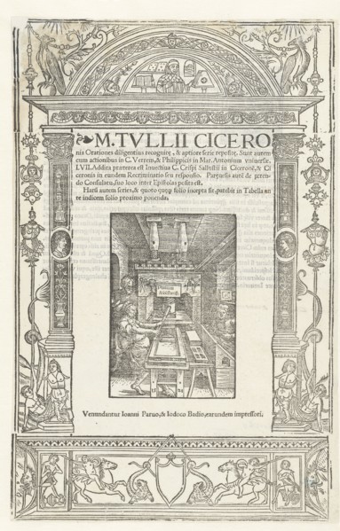 Title page of "Cicero's Orationes" with Printer's mark of Jodocus Badius, 1520. Creator: Dürer, Albrecht, (Workshop)  .