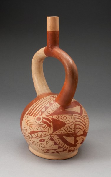Stirrup Vessel Depicting an Anthropomorphic Composite Being, with Overpainting, 100 B.C./A.D. 500. Creator: Unknown.