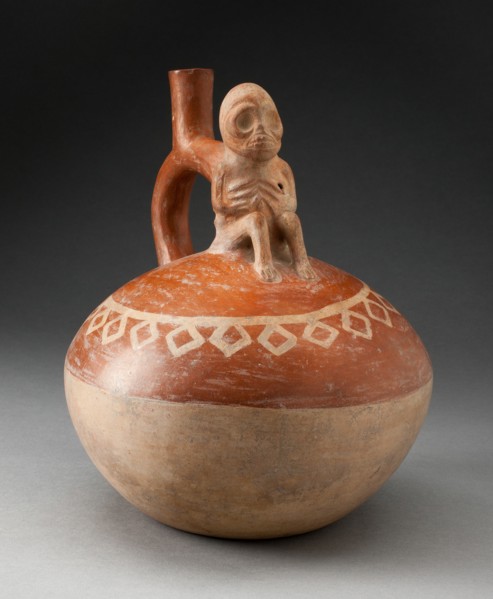 Spout Vessel with Skeletal Figure Seated Attached to Handle, 100 B.C./A.D. 500. Creator: Unknown.