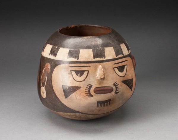 Jar in the Form of a Abstract Human Face with Modeled Facial Features, 180 B.C./A.D. 500. Creator: Unknown.