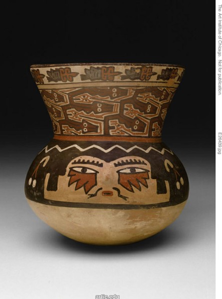 Beaker in the Form of a Head with Abstract Serpent-like Textile Pattern, 180 B.C./A.D. 500. Creator: Unknown.