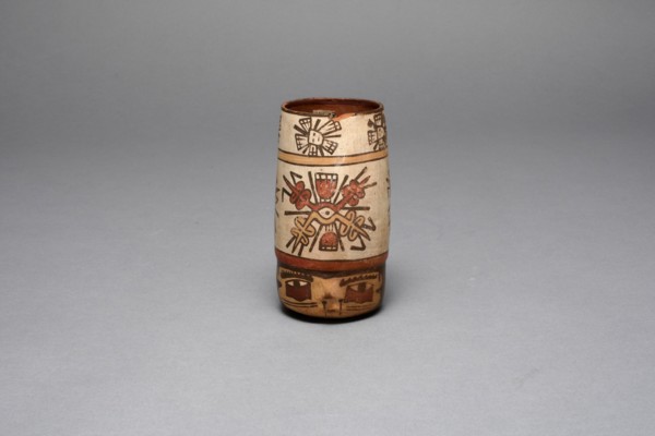 Beaker in the Form of a Human Head with Bound Lips; Bands of Abstract Motifs, 180 B.C./A.D. 500. Creator: Unknown.