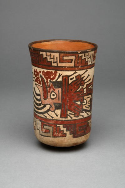 Beaker Depicting a Decapitated Head Wearing an Intricate Headdress, 180 B.C./A.D. 500. Creator: Unknown.