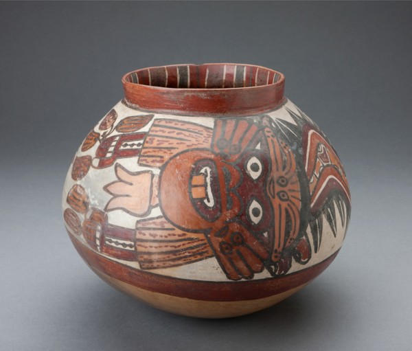 Jar Depicting a Costumed Ritual Performer Holding Plants, 180 B.C./A.D. 500. Creator: Unknown.