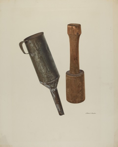 Sausage Stuffer and Funnel, 1940. Creator: Albert Rudin.