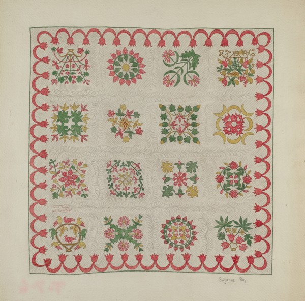 Applique Quilt, c. 1937. Creator: Suzanne Roy.