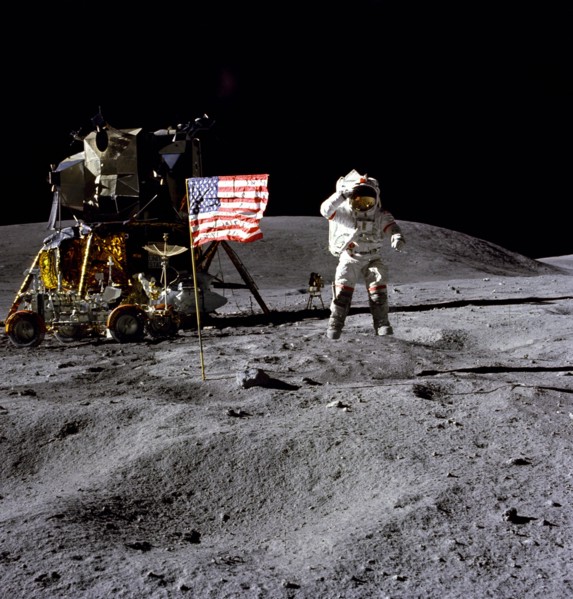 John Young on the lunar surface, 1972.  Creator: Charles Duke.