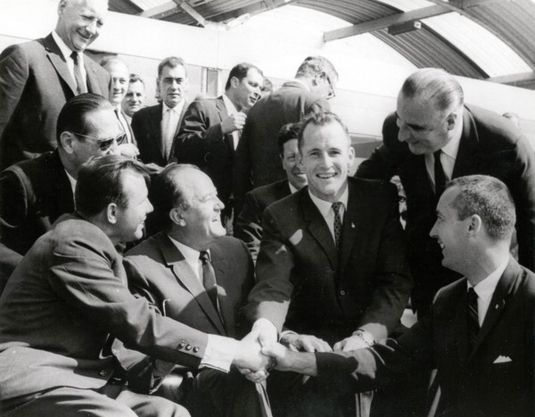 Gemini 4 Astronauts meet Yuri Gagarin, Paris, France, 1965. Creator: NASA.