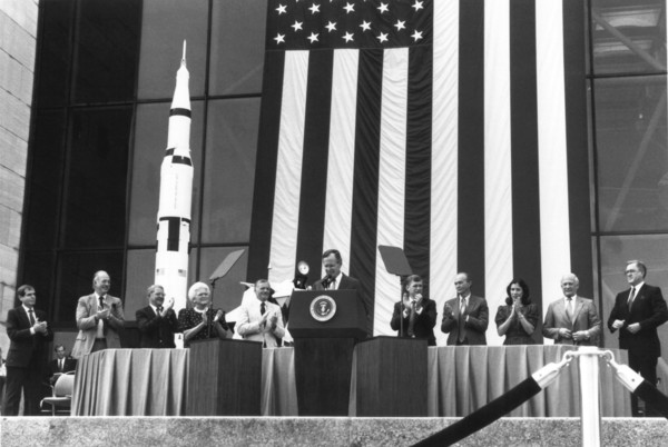 President George Bush and Apollo 11 Astronauts, Washington D.C., USA, 1989. Creator: NASA.