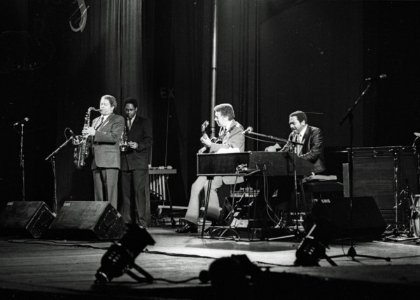 Kenny Burrell, Jon Faddis, Frank Foster, Jimmy Smith, Philip Morris Jazz Festival, London, Nov 1985. Creator: Brian O'Connor.
