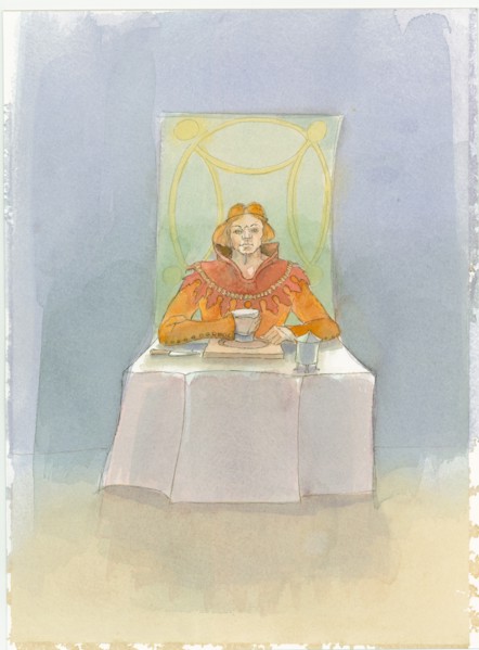 A medieval lord sat at a table, 2004. Creator: Judith Dobie.