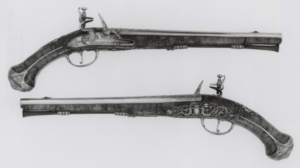 Pair of Flintlock Holster Pistols, Utrecht, c. 1670. Creator: Gerrit Lasonder.