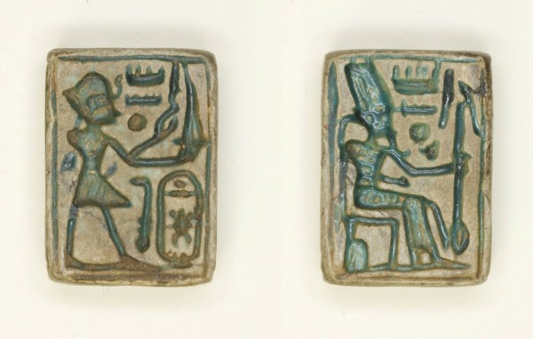 Plaque: Amenhotep II Offers Incense/Amun-Re Seated on Throne, Egypt, New Kingdom, Dynasty... Creator: Unknown.