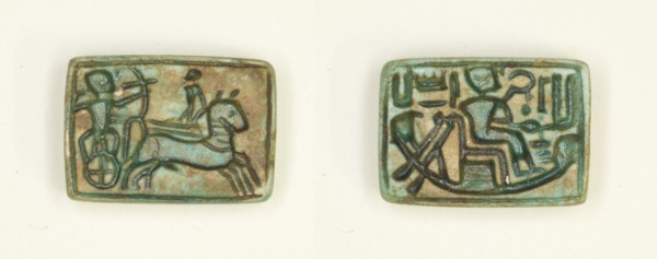 Plaque: King in Chariot Shoots Enemy/King Seated in the Barque of Amun, Egypt, New Kingdom... Creator: Unknown.