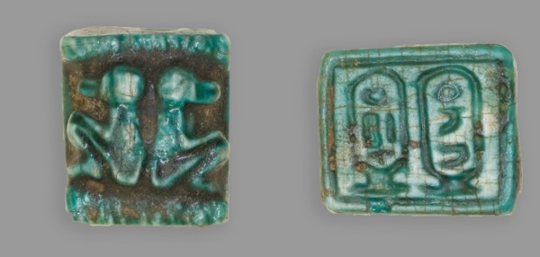 Plaque: Two Baboons Back to Back/Cartouches, Egypt, New Kingdom?, Dynasties 18-20 (1550... Creator: Unknown.