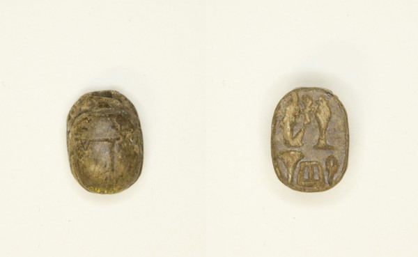 Scarab: Ma’at with Hieroglyphs, Egypt, New Kingdom-Late Period, Dynasties 18-30 (abt 1550-343 BCE). Creator: Unknown.