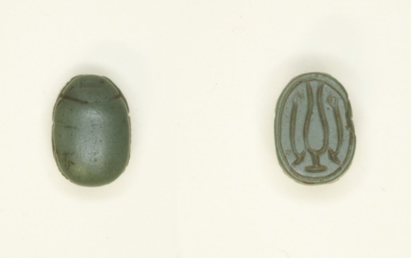 Scarab: Hieroglyphs (Hs-vessel and wAs-Scepters), Egypt, New Kingdom, Dynasty 18 (?)... Creator: Unknown.