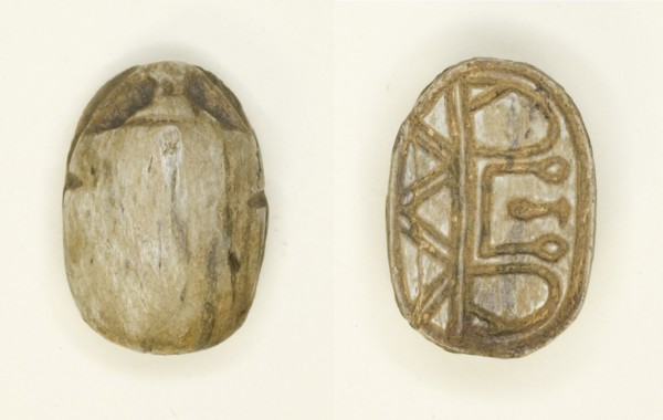 Scarab: Floral Motifs, Hieroglyphs, and Geometric Designs, Egypt, Second Intermediate Period... Creator: Unknown.