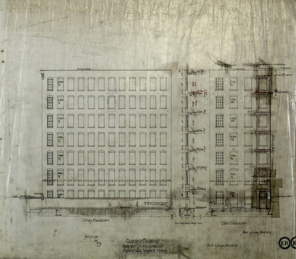 Brunswick Balke Collender Company Factory Building, Chicago, Illinois, Elevation and Section, 1891. Creator: Adler & Sullivan.