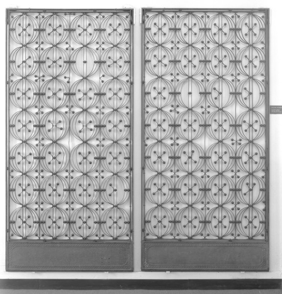 Chicago Stock Exchange Building: Two Elevator Enclosure Grilles, with Base Plates and..., 1893/94. Creator: Adler & Sullivan.