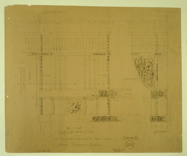 Auditorium Building, Chicago, Illinois, Ornamental Plaster Work, Pilaster Details, c. 1887. Creator: Adler & Sullivan.