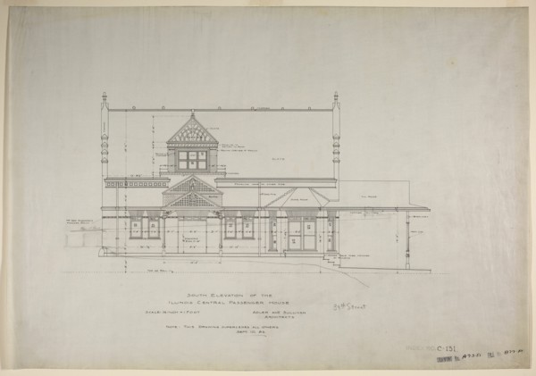 Illinois Central Railroad, Oakland Avenue Passenger Station, Chicago, Illinois, South Elevation, 188 Creator: Adler & Sullivan.