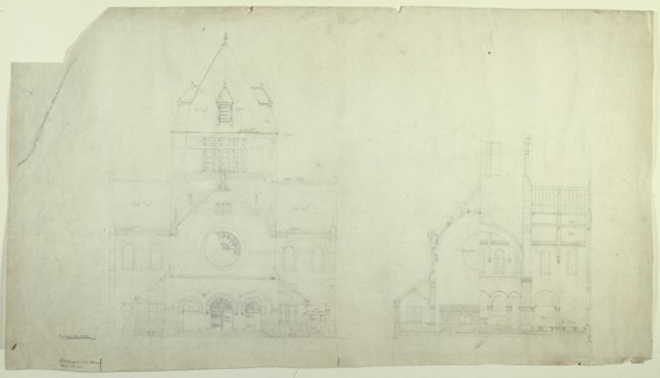 Saint Gabriel's Church, Chicago, Illinois, Elevation and Section, c. 1886. Creator: Burnham and Root.