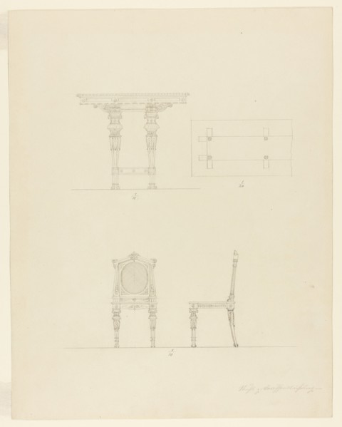 Design Projects, Table and Chair Elevations, c. 1860-1870. Creator: Carl J Furst.