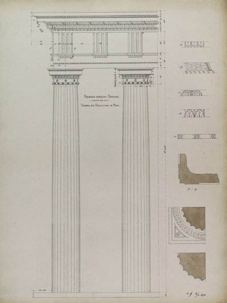 Orders of Architecture, Roman Doric Order from Baths of Diocletian, Rome, Elevation, April 1, 1870. Creator: Carl J Furst.
