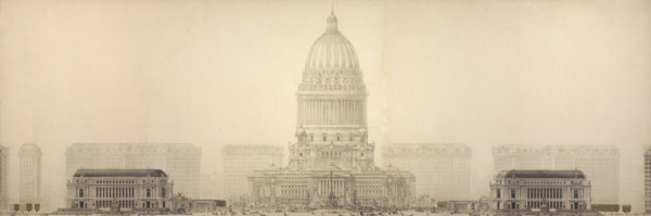 Plate 131 from The Plan of Chicago, 1909: Chicago. Elevation Showing the Group of Buildings... Creator: Daniel Burnham.