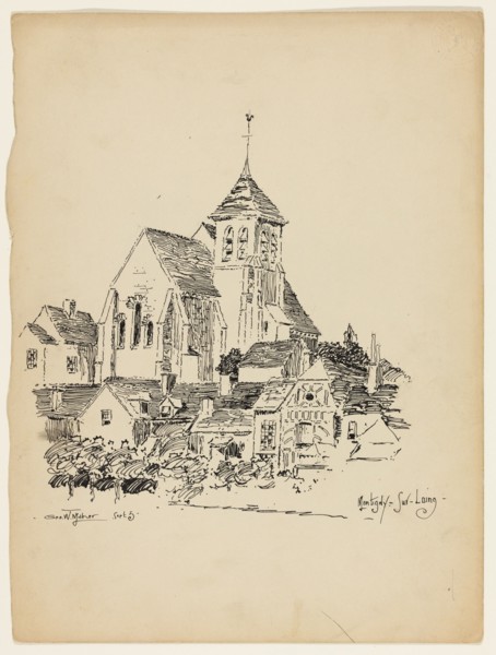 Church at Montigny-Sur-Loing, France, Travel Sketch, 1891. Creator: George Washington Maher.