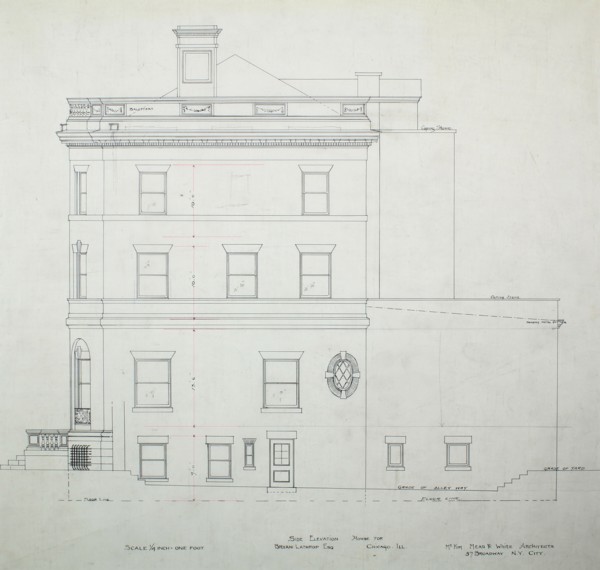 Bryan Lathrop House, Chicago, Illinois, Side Elevation, c. 1892. Creator: McKim, Mead and White.
