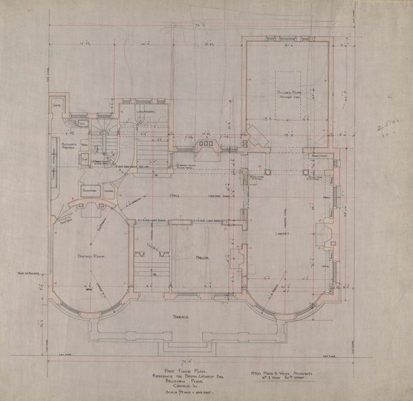 Bryan Lathrop House, Chicago, Illinois, First Floor Plan, c. 1892. Creator: McKim, Mead and White.