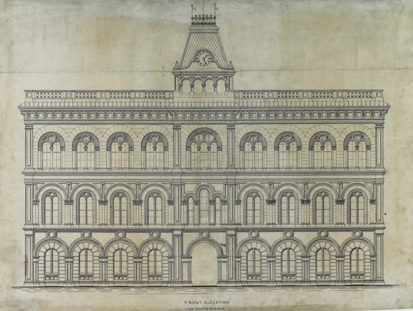 Kings County Courthouse Competition, Chicago, Illinois, Elevation, c. 1869. Creator: Peter Bonnett Wight.