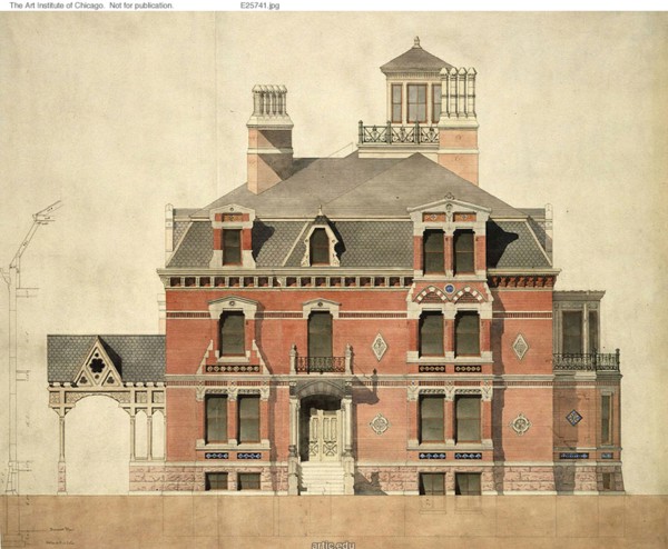 Eliphalet W. Blatchford House, Chicago, Illinois, LaSalle Street Elevation and Partial Section, 1873 Creator: Peter Bonnett Wight.