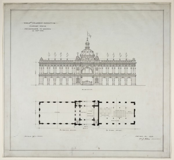 World's Colombian Exposition 64th Street Entrance, Chicago, Illinois, Plan and Elevation, 1892. Creator: Peter Joseph Weber.
