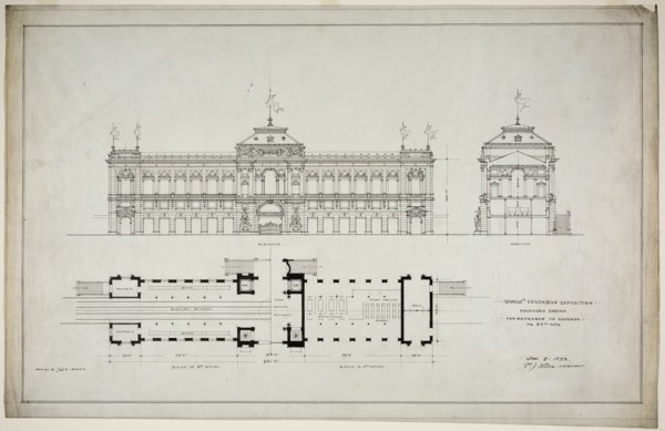 World's Colombian Exposition 60th Street Entrance, Chicago, Illinois, Plan and Elevation, 1893. Creator: Peter Joseph Weber.