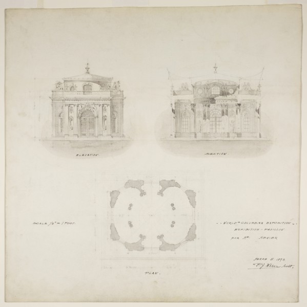 World's Colombian Exposition Chocolate-Menier Pavilion, Chicago, Plan, Elevation, and..., 1893. Creator: Peter Joseph Weber.