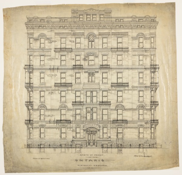 Ontario Apartments, Chicago, Illinois, Elevation, 1880. Creator: Treat & Foltz.