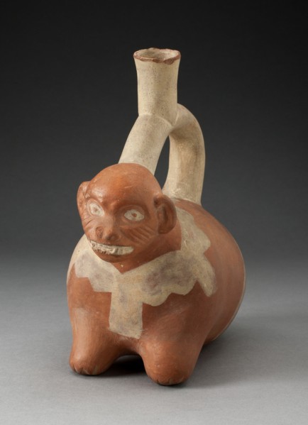Stirrup Spout Vessel in the Form of a Crouching Animal, Possibly a Monkey, 100 B.C./A.D. 500. Creator: Unknown.