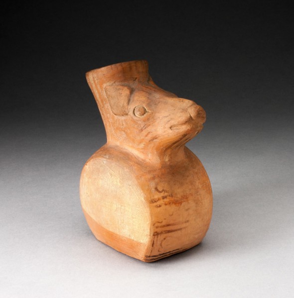 Flat-Sided Jar with Relief of Rodent Head Attached to the Vessel's Neck, 100 B.C./A.D. 500. Creator: Unknown.
