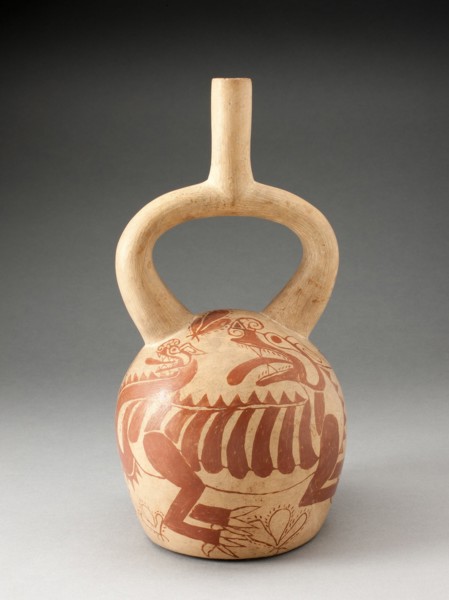 Stirrup Spout Vessel with Fineline Depiction of an Abstract Feline, 100 B.C./A.D. 500. Creator: Unknown.